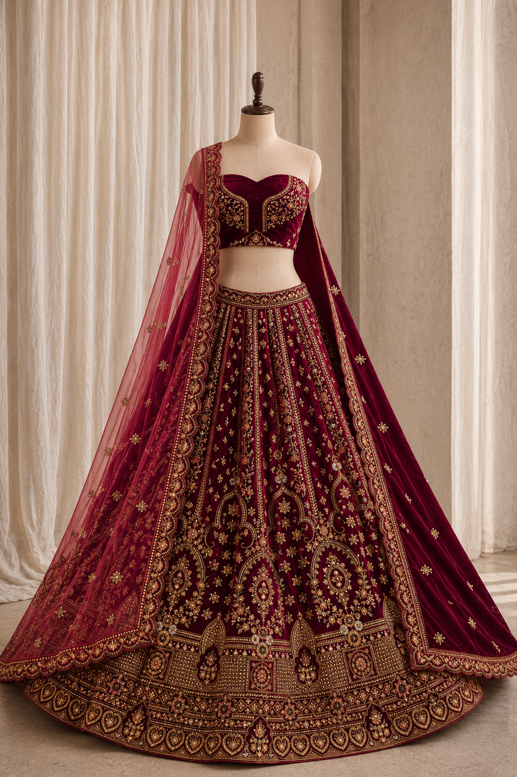 Wonderful Velvet Fabric and Maroon Color Kasab Work Lehenga Choli