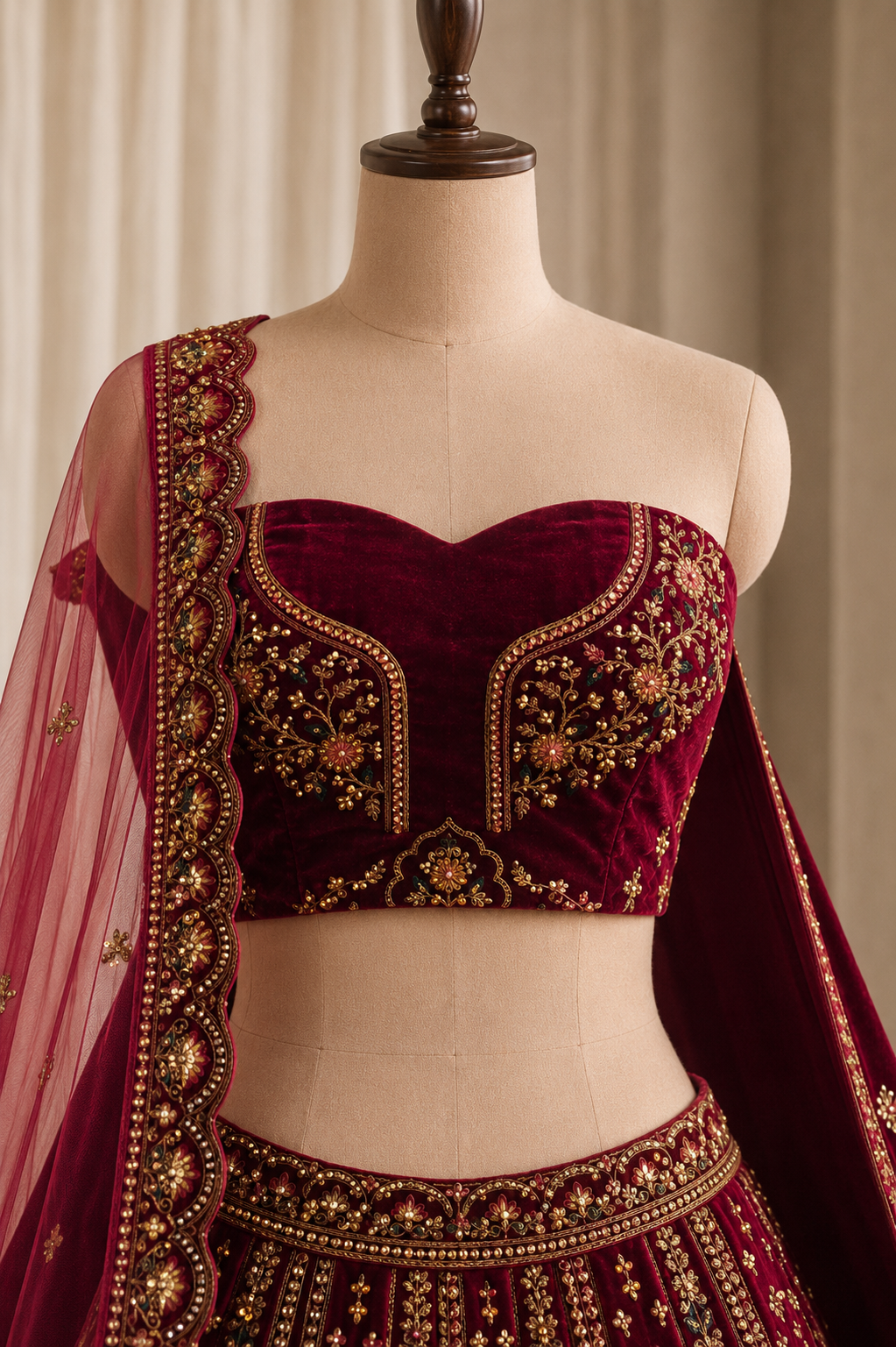 Wonderful Velvet Fabric and Maroon Color Kasab Work Lehenga Choli