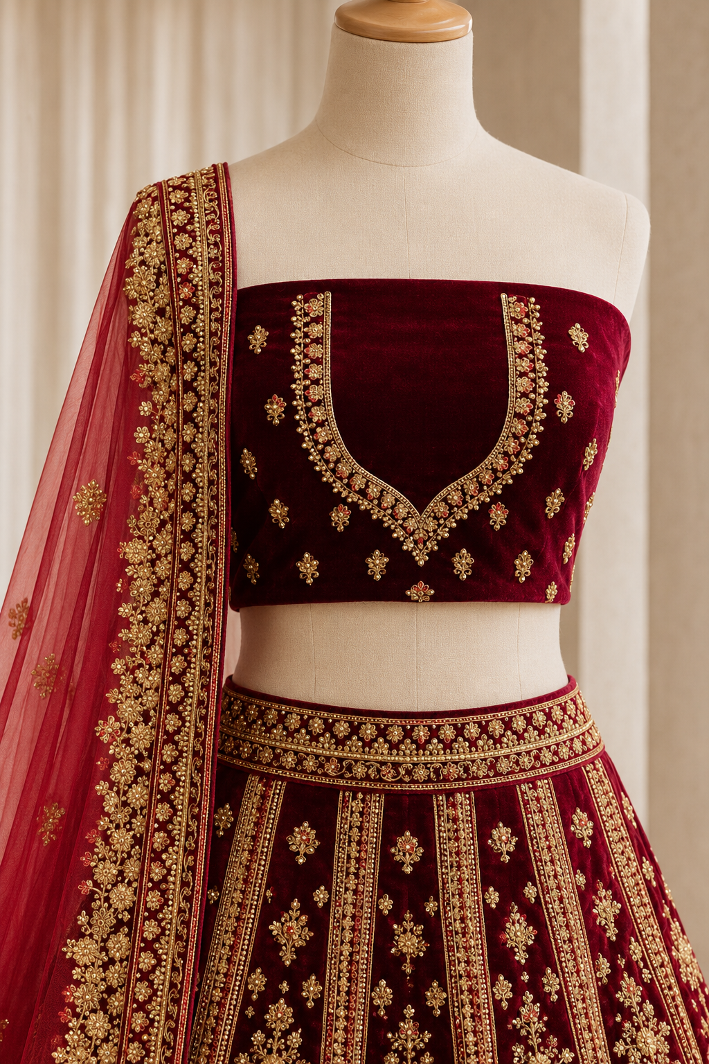 Traditional Velvet Fabric and Maroon Color Kasab Work Lehenga Choli