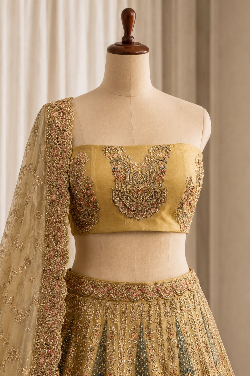 Classical Tissue Silk Fabric and Gold Color Thread Work Lehenga Choli