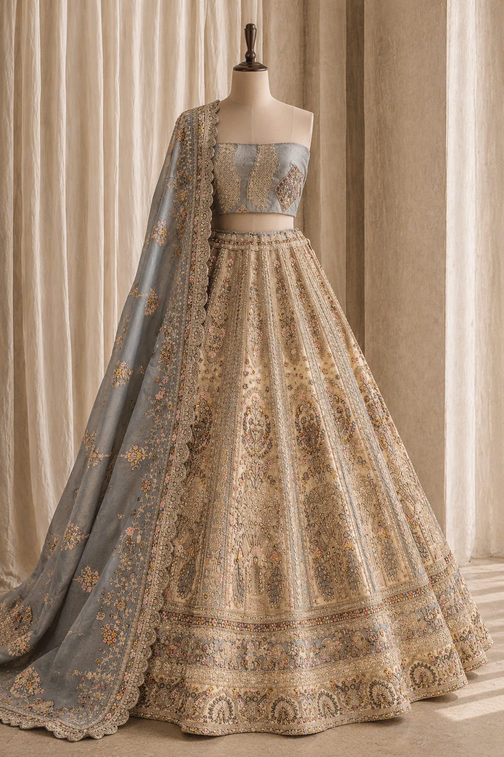 Fantabulous Art Silk Fabric and Grey Blue Color Kasab Work Lehenga Choli