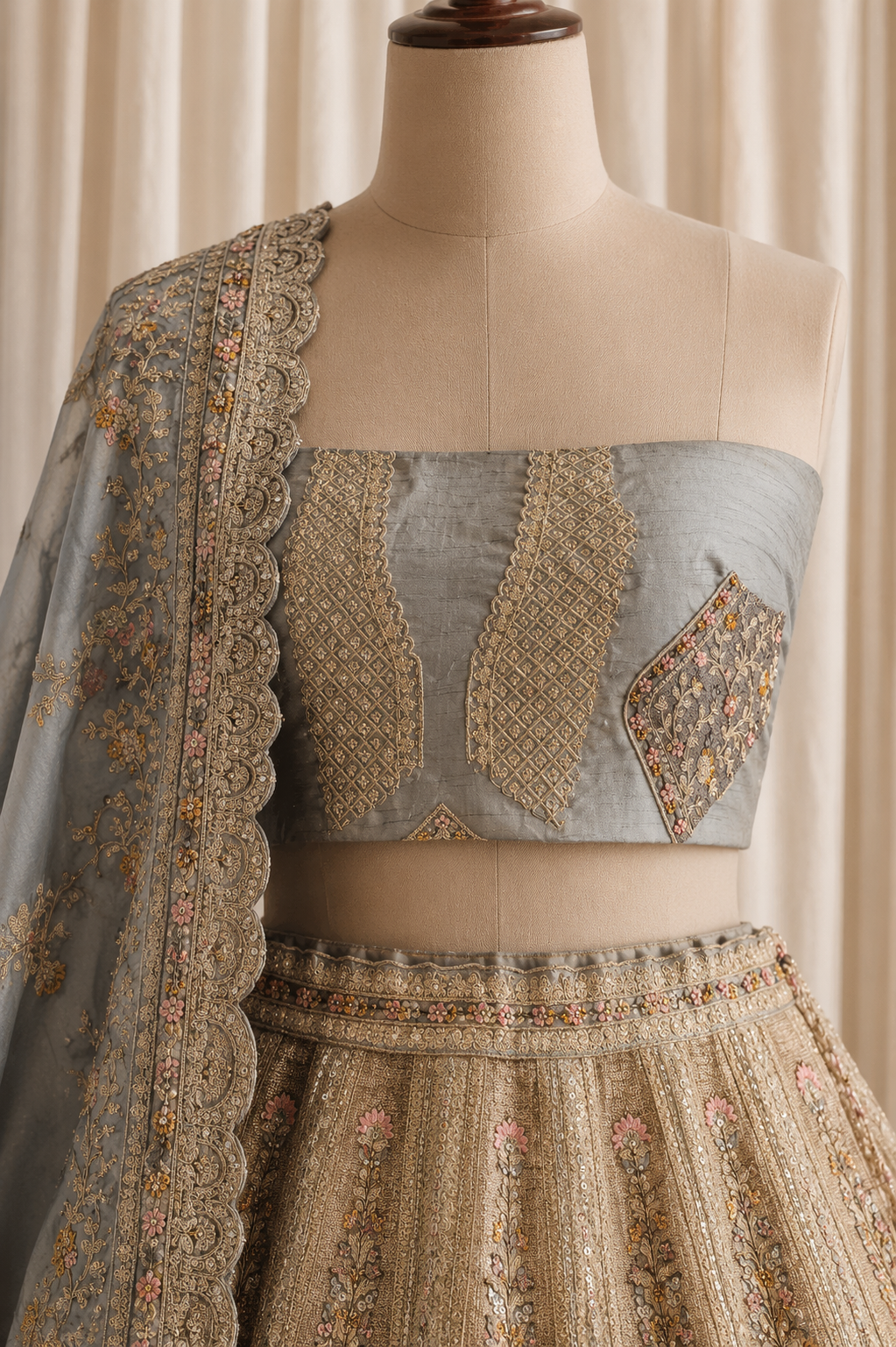 Fantabulous Art Silk Fabric and Grey Blue Color Kasab Work Lehenga Choli