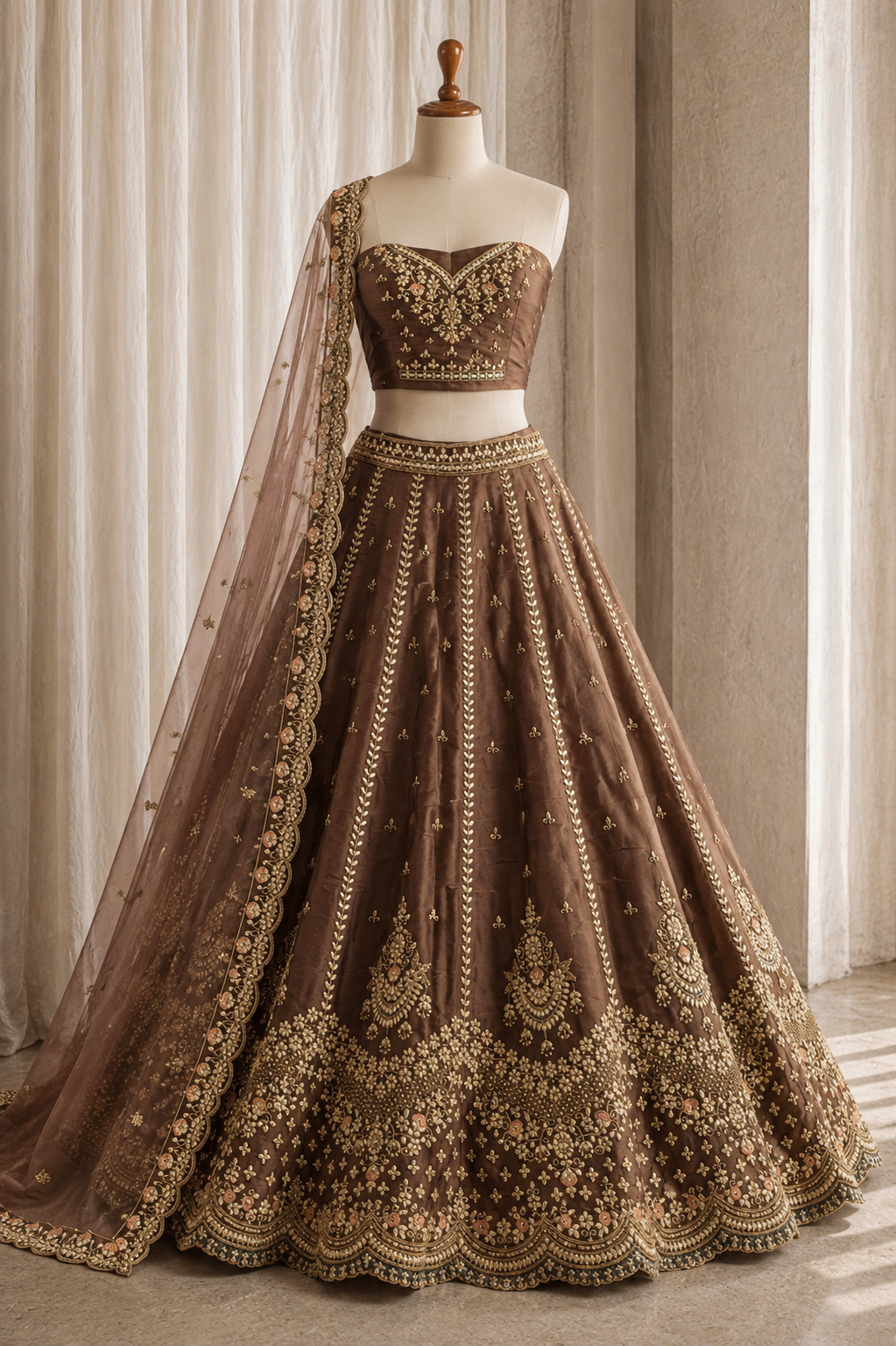 Superb Orgenza Fabric and Rose Gold Color Gota Patti Work Lehenga Choli