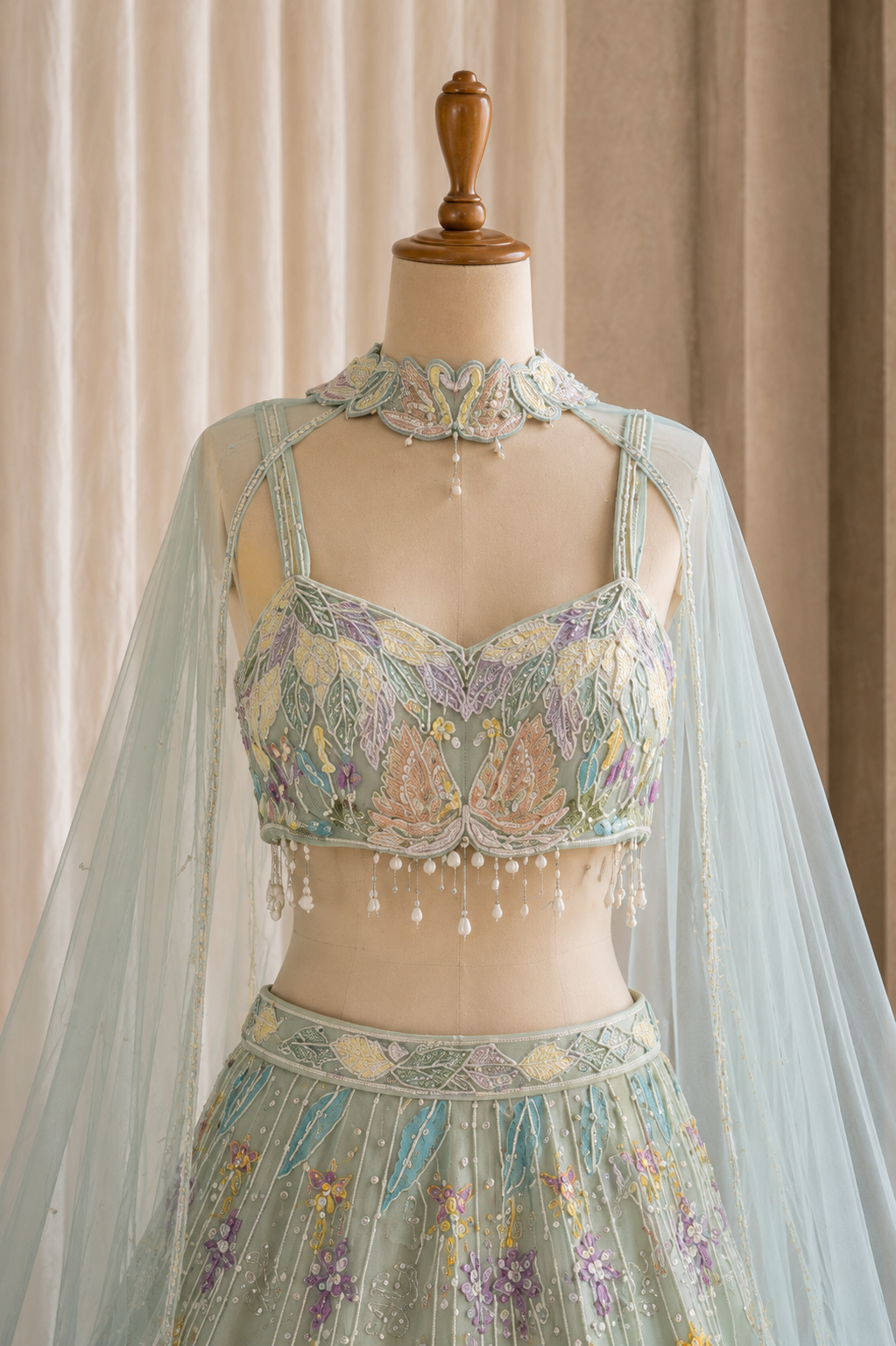 Wonderful Sea Green Color And Shimmer Silk Fabric With PDP Work Lehenga Choli