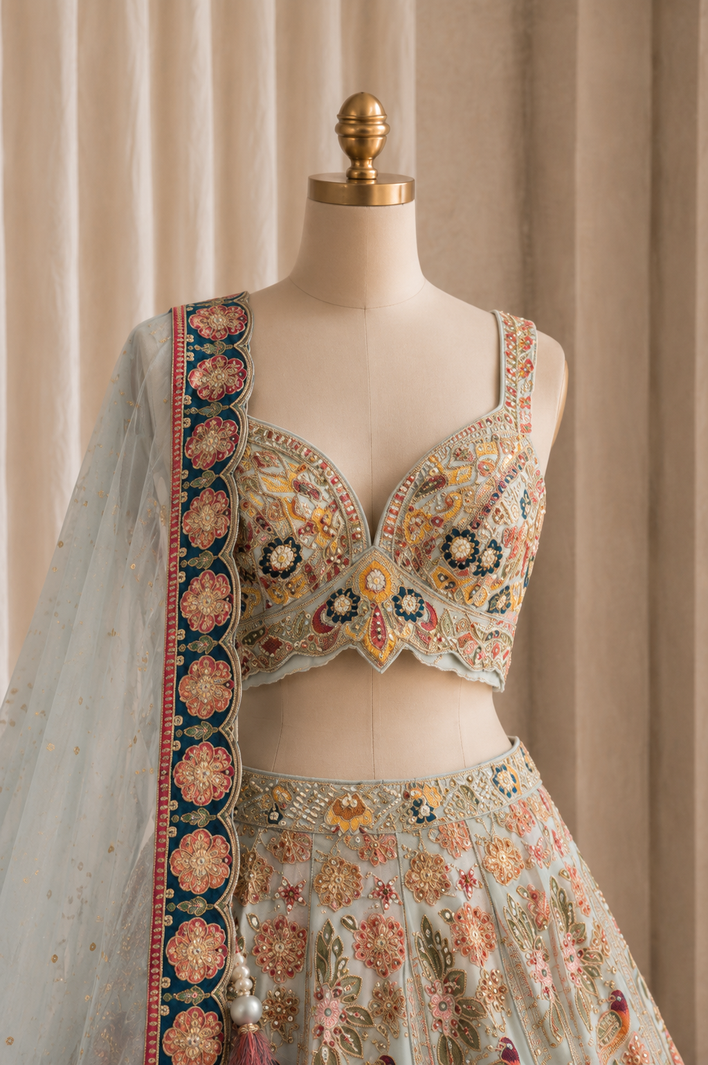 Beautiful Sea Green Color And Dupion Silk Fabric With Zardozi Work Style Lehenga Choli