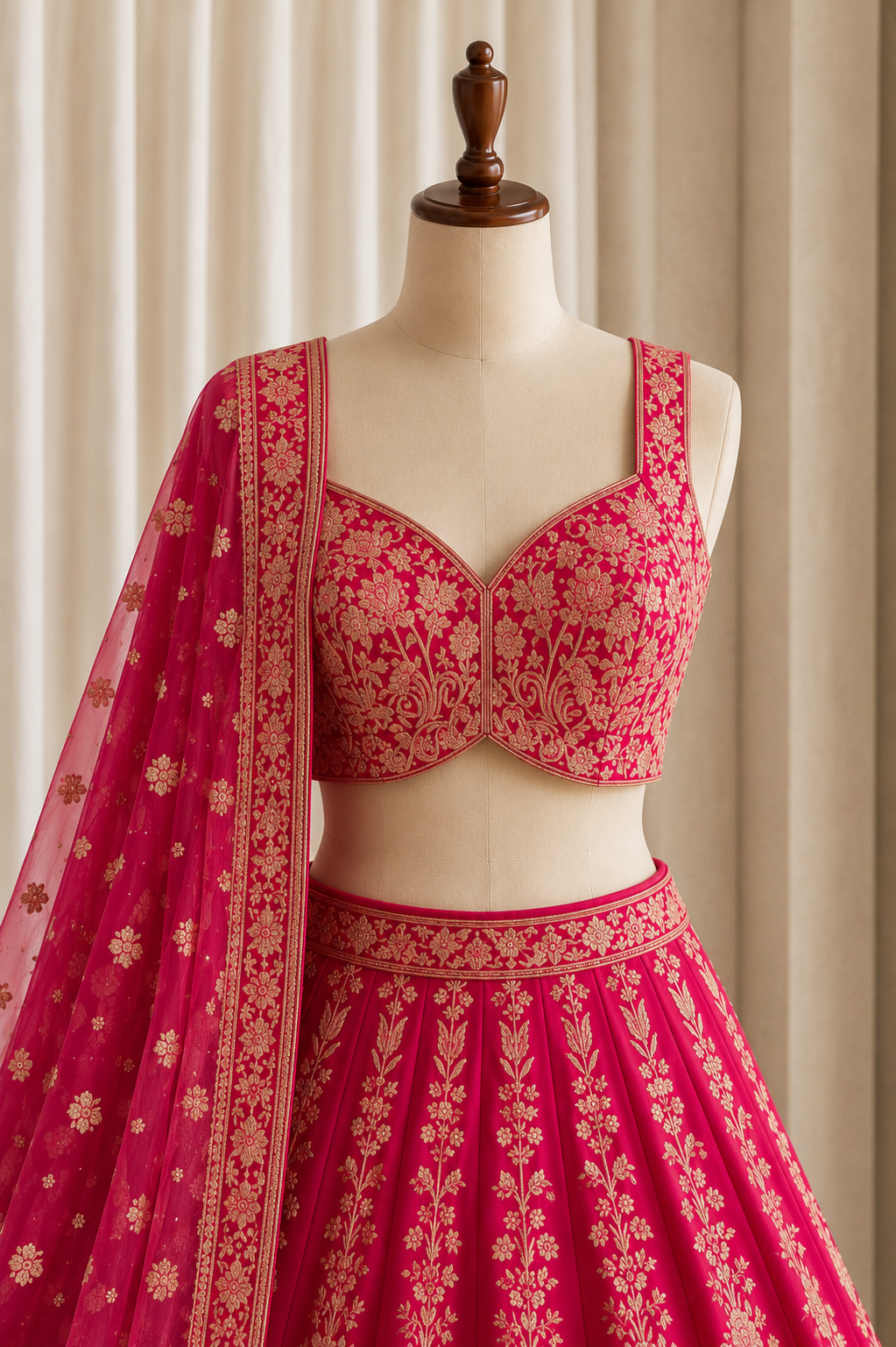 Beautiful Rani Color And Banarasi Silk Fabric With Kasab Work Style Lehenga Choli
