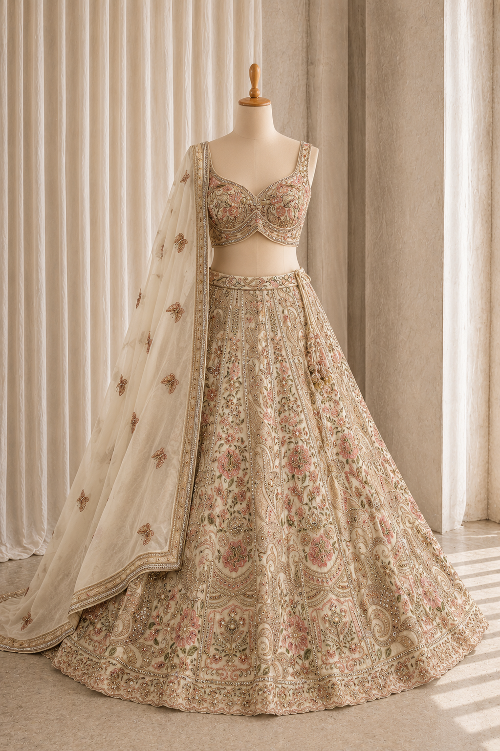 Confident Ivory Color And Tissue Silk Fabric With Sequins Work Style Lehenga Choli