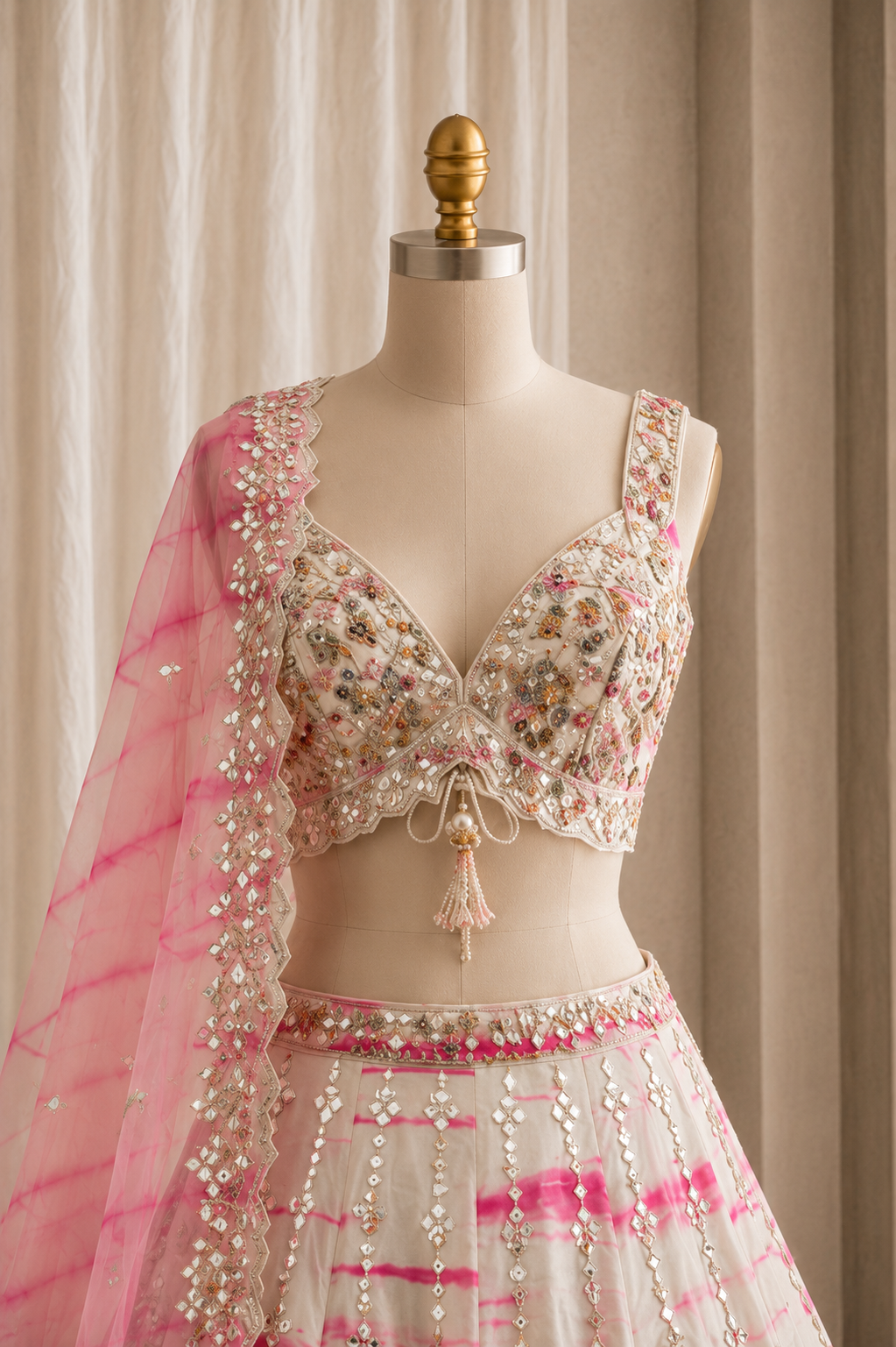 Radiance Off White Color And Dupion Silk Fabric With Mirror Work Style Lehenga Choli