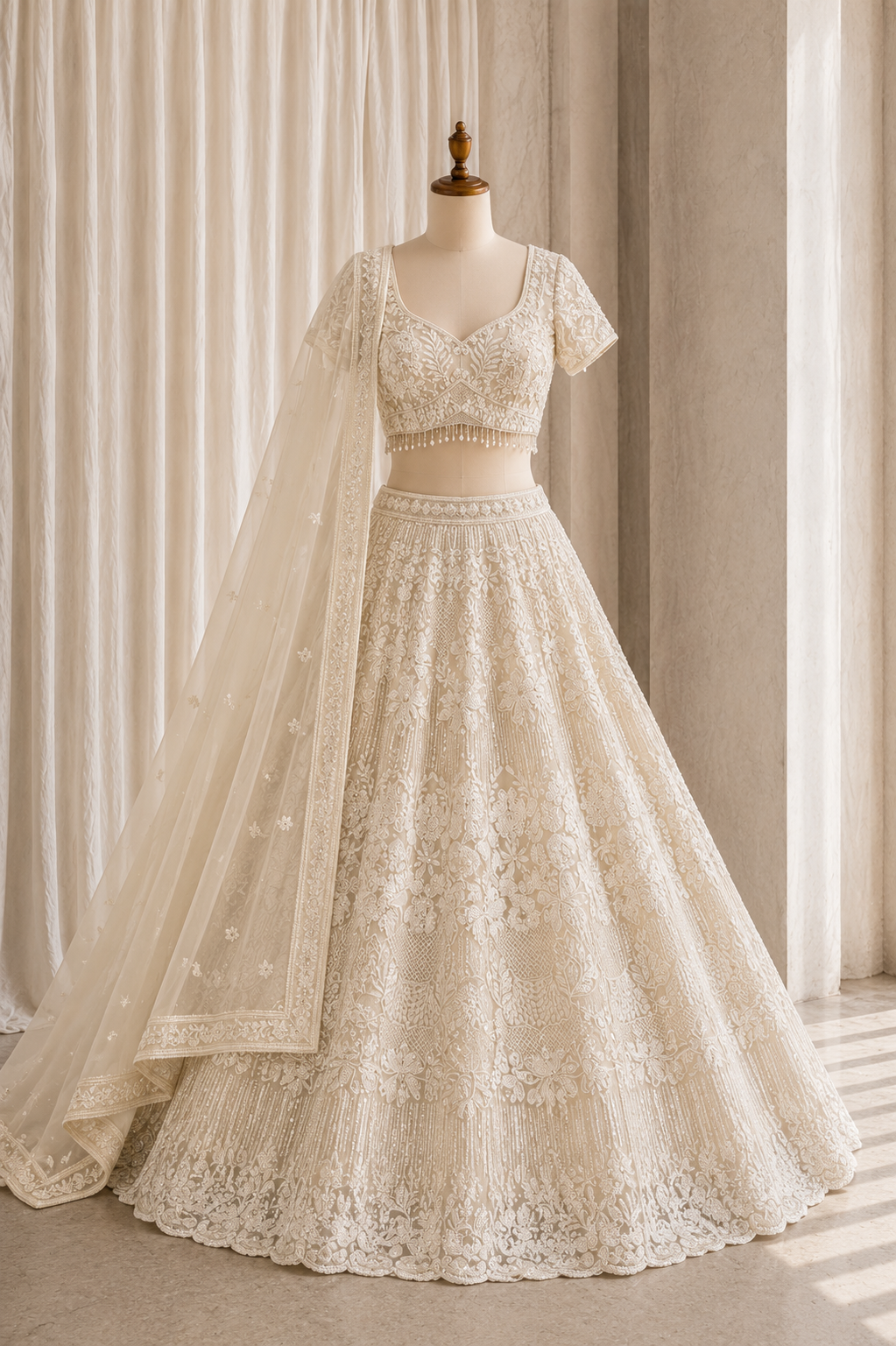 Ravishing Ivory Color And Net Fabric With Cut dana Work Style Lehenga Choli