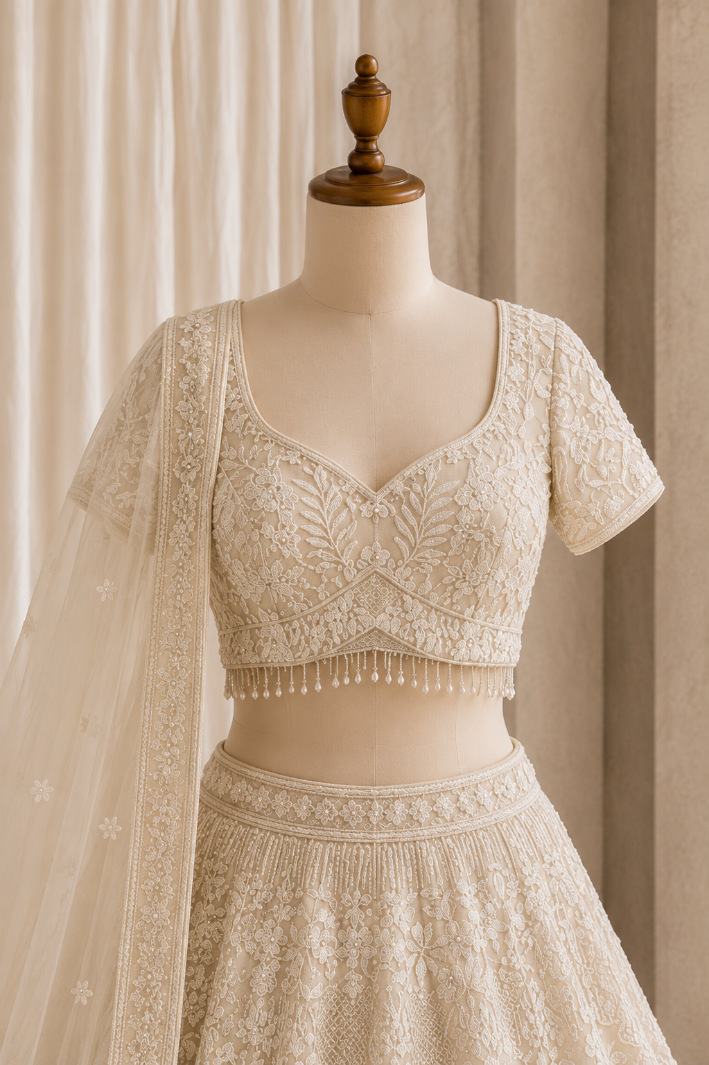 Ravishing Ivory Color And Net Fabric With Cut dana Work Style Lehenga Choli