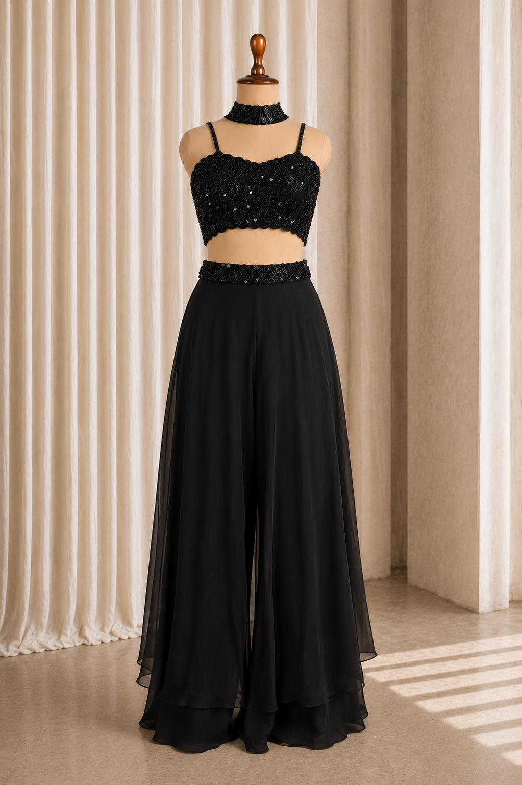 Confident Black Color and Chiffon Fabric Cut dana Work Style Suits