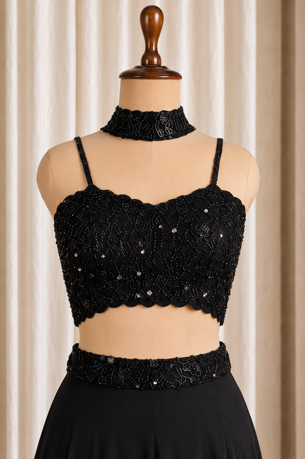 Confident Black Color and Chiffon Fabric Cut dana Work Style Suits