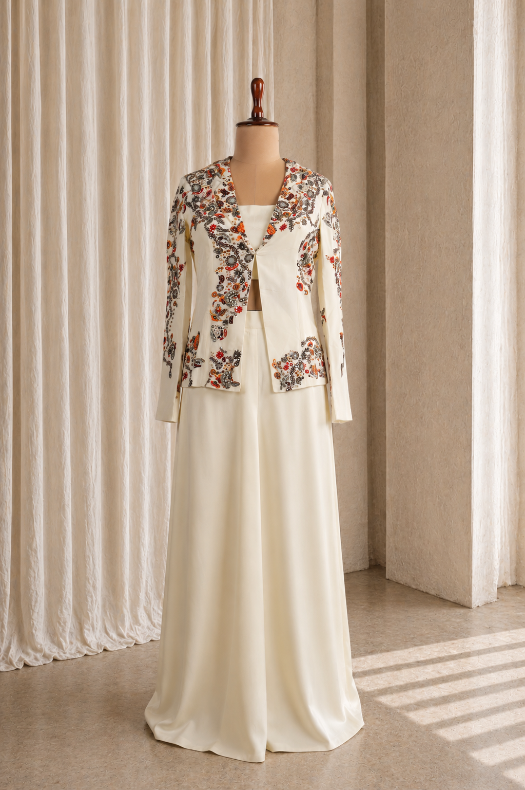 Captivating Off White Color and Silk Fabric Sequins Work Style Suits