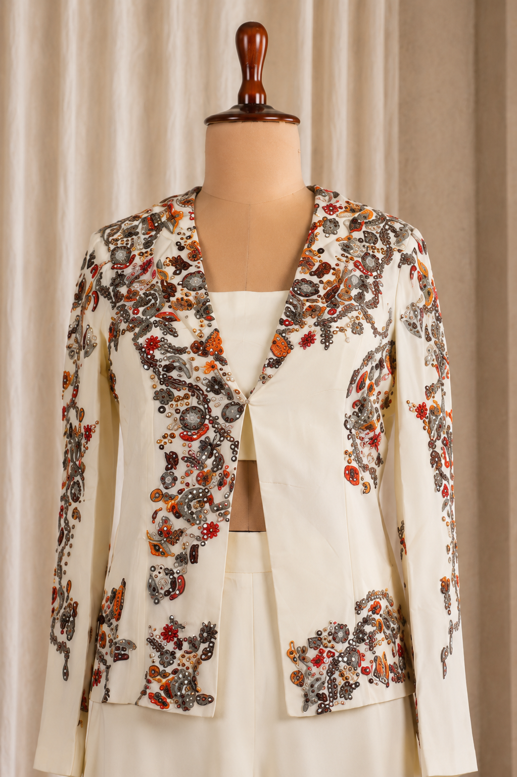 Captivating Off White Color and Silk Fabric Sequins Work Style Suits