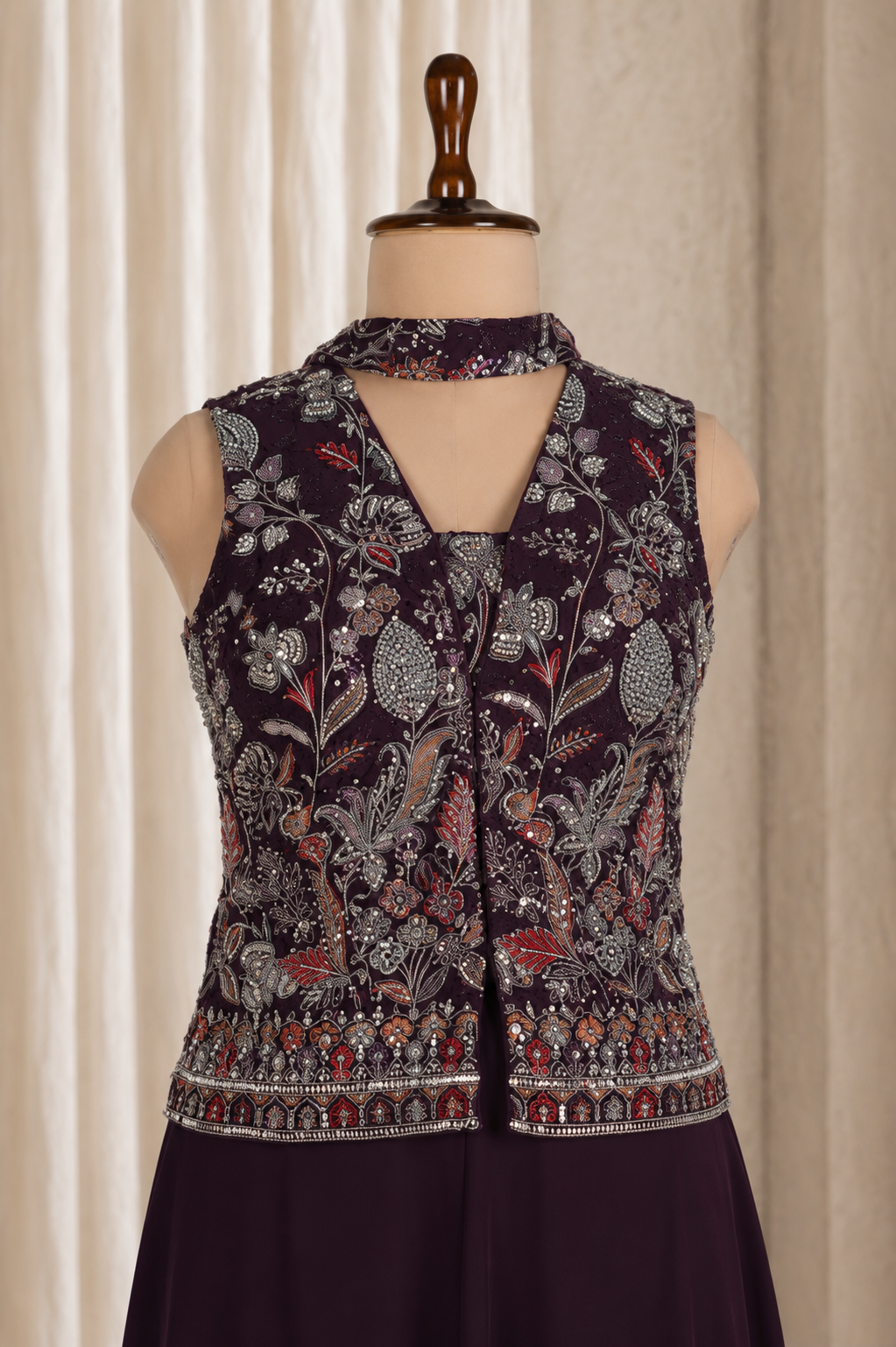 Captivating Wine Color and Georgette Fabric Thread Work Style Suits