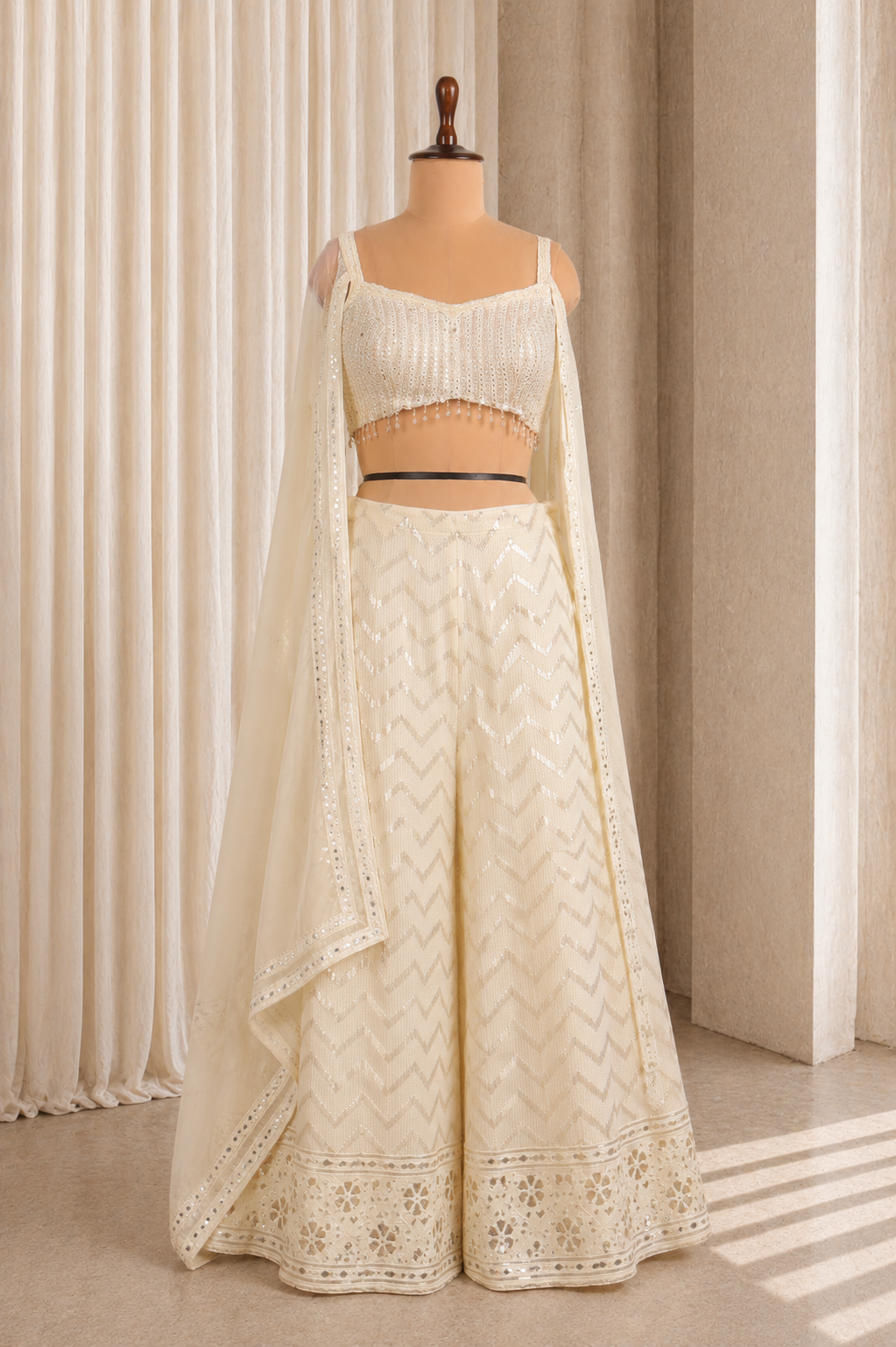 Wonderful Off White Color and Chiffon Fabric Diamond Work Style Suits