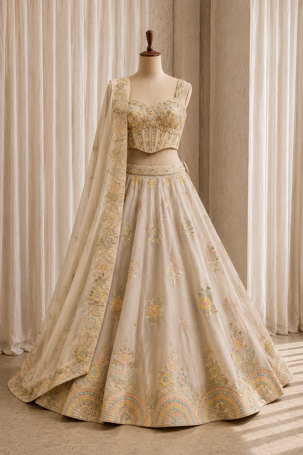 Classy Beige Color and Shimmer Silk Weaving Work Lehenga Choli