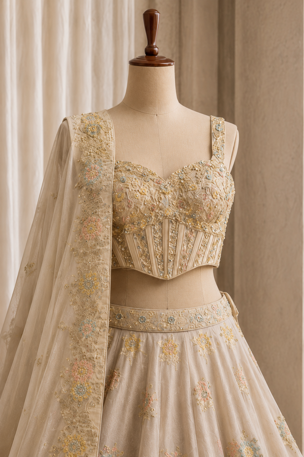 Classy Beige Color and Shimmer Silk Weaving Work Lehenga Choli