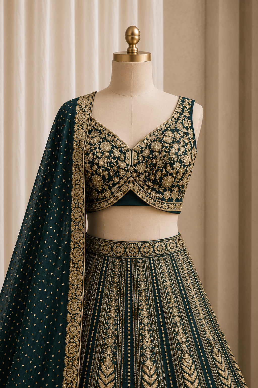 Elegant Dark Green Color and Brocade Silk Zari Work Lehenga Choli