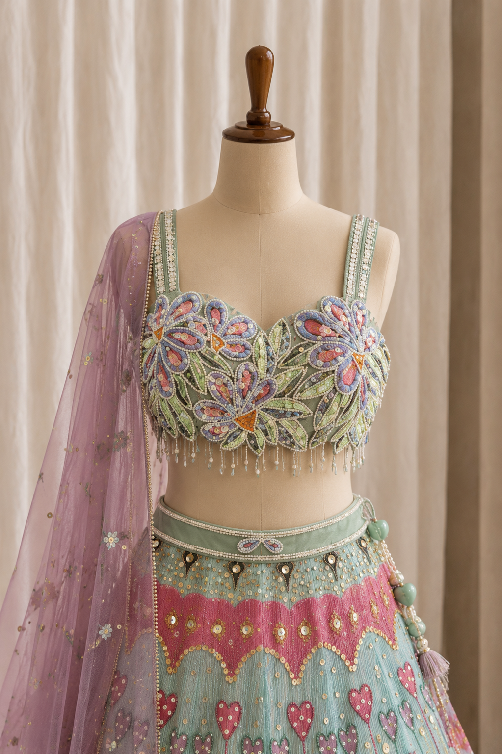 Elegant Pista Green Color and Georgette Fabric PDP Work Lehenga Choli