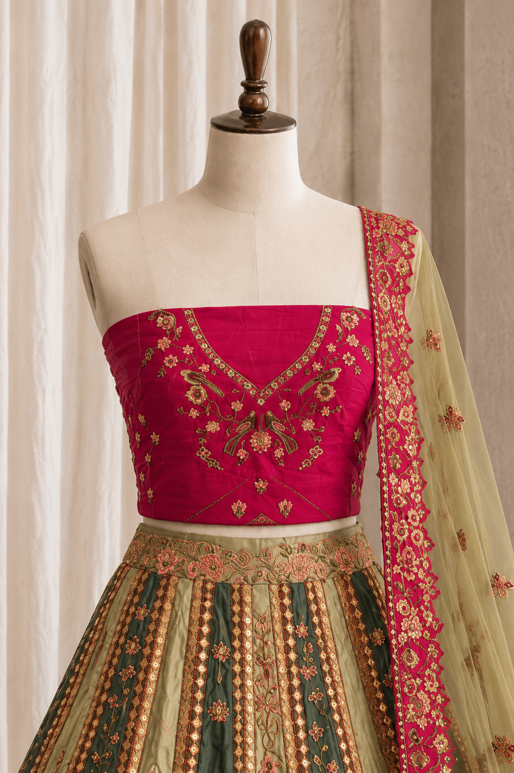 Trendy Green Color And Brocade Fabric With Sequins Work with Unstitch Lehenga