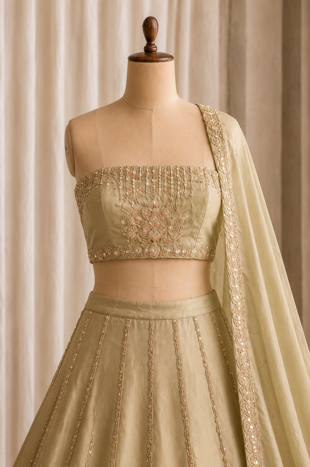 Classy Beige Color And Tissue Fabric With Diamond Work with Unstitch Lehenga