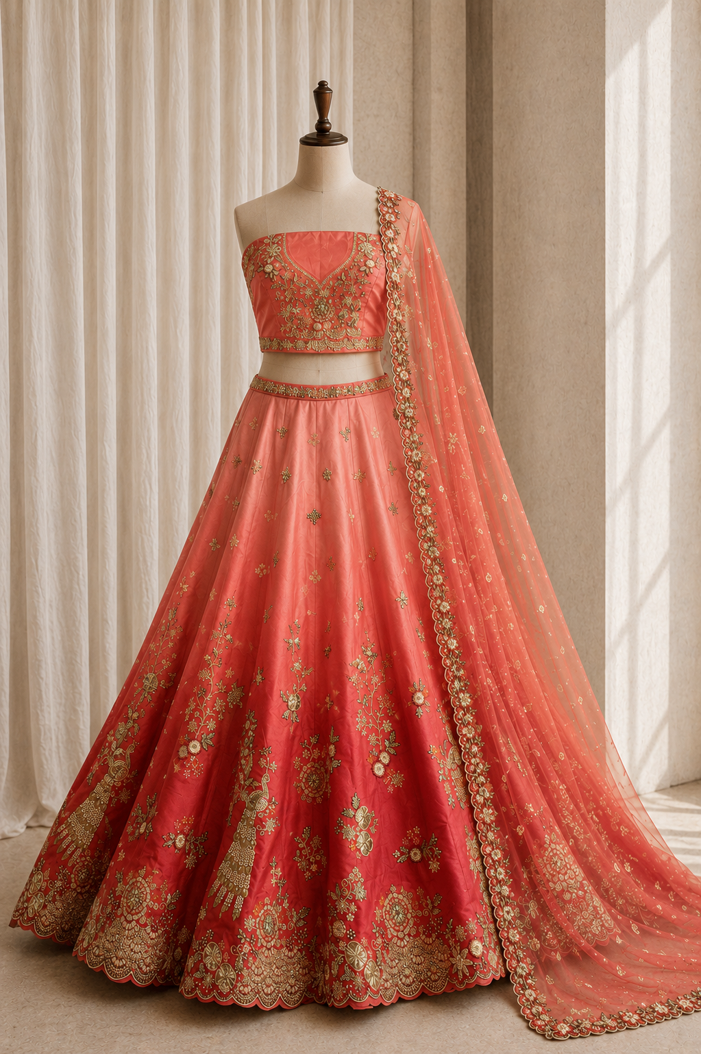Classy Orange Color And Tissue Fabric With Kasab Work with Unstitch Lehenga
