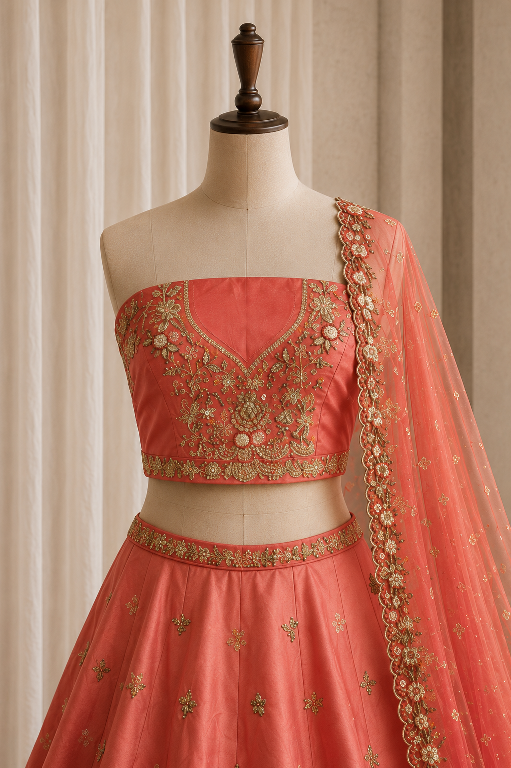 Classy Orange Color And Tissue Fabric With Kasab Work with Unstitch Lehenga