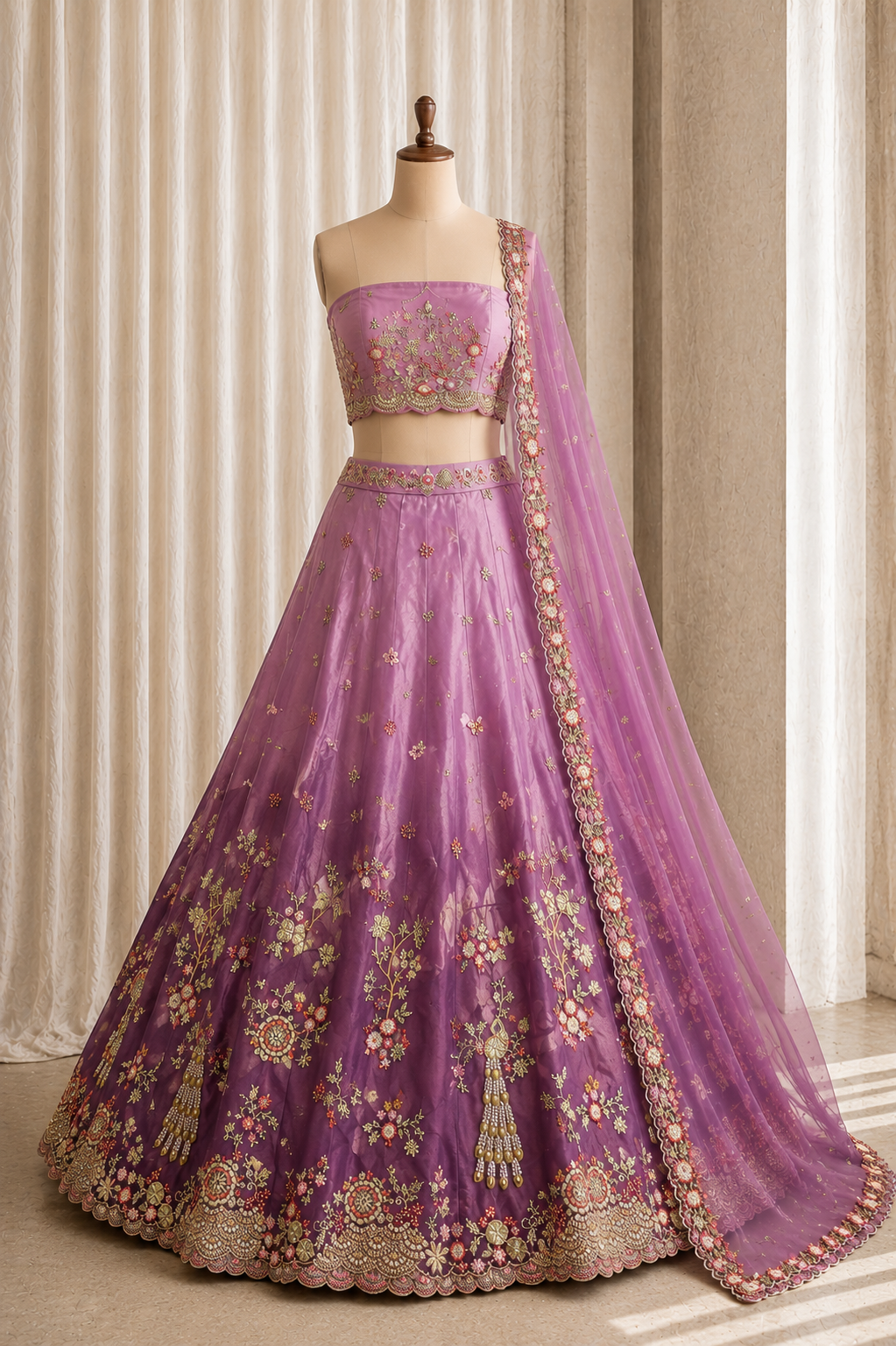 Fantastic Mauve Color And Tissue Fabric With Kasab Work with Unstitch Lehenga
