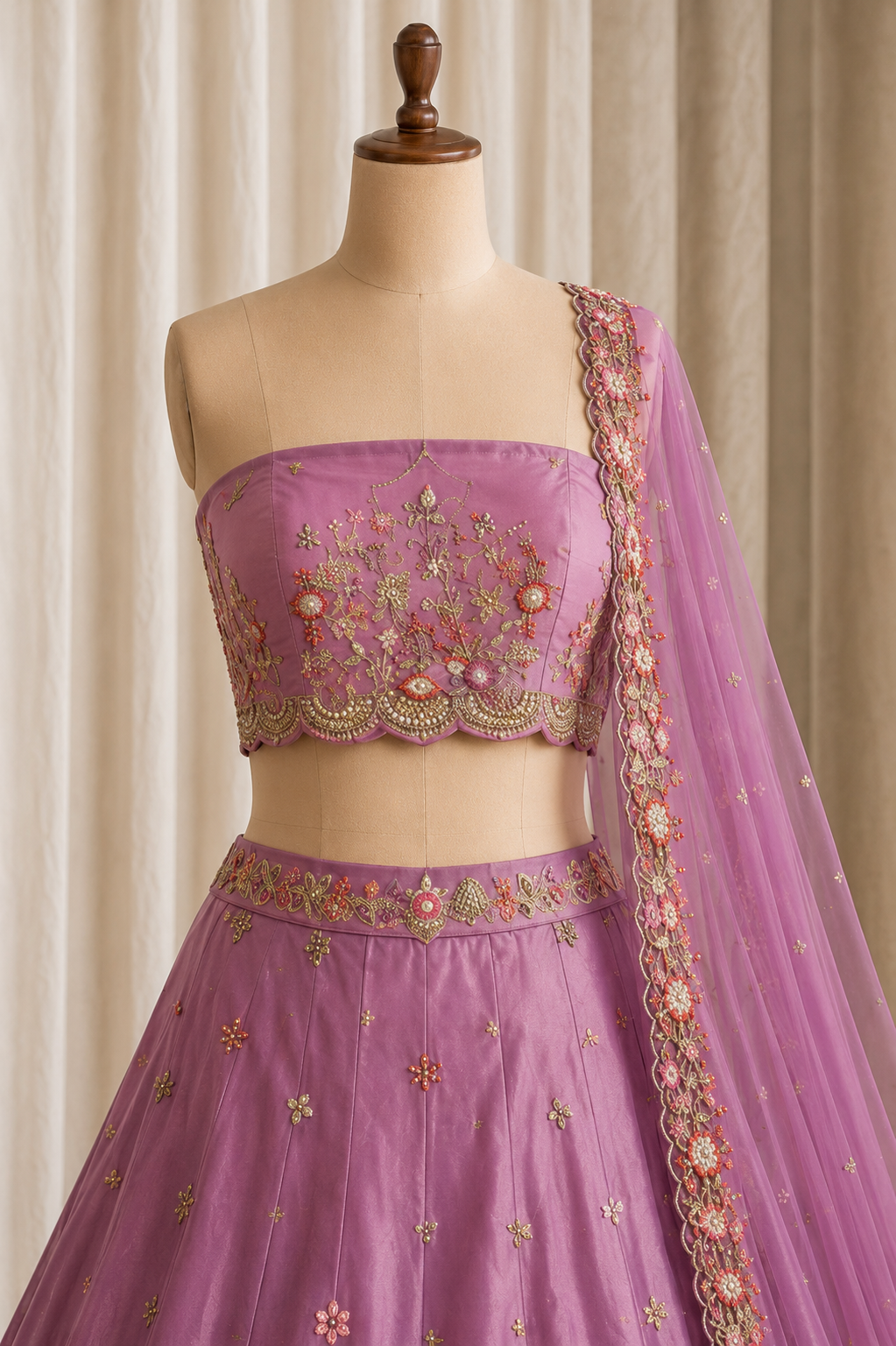 Fantastic Mauve Color And Tissue Fabric With Kasab Work with Unstitch Lehenga