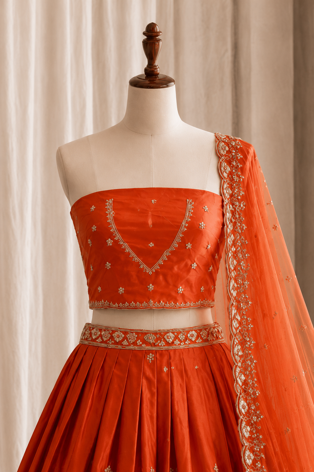 Fantastic Orange Color And Georgette Fabric With Moti Work with Unstitch Lehenga