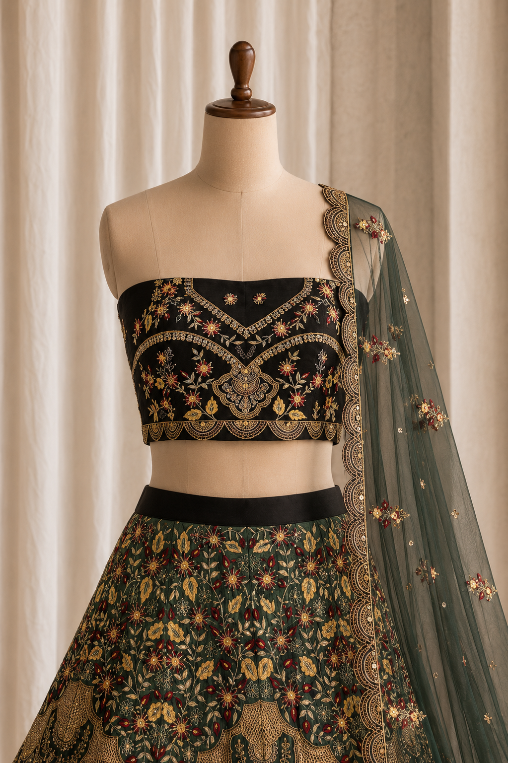 Fantastic Green Color And Silk Fabric With Dori Work with Unstitch Lehenga