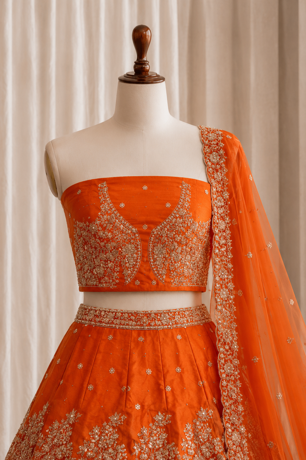 Rust Color And Georgette Fabric With Cut Dana Work with Lehenga
