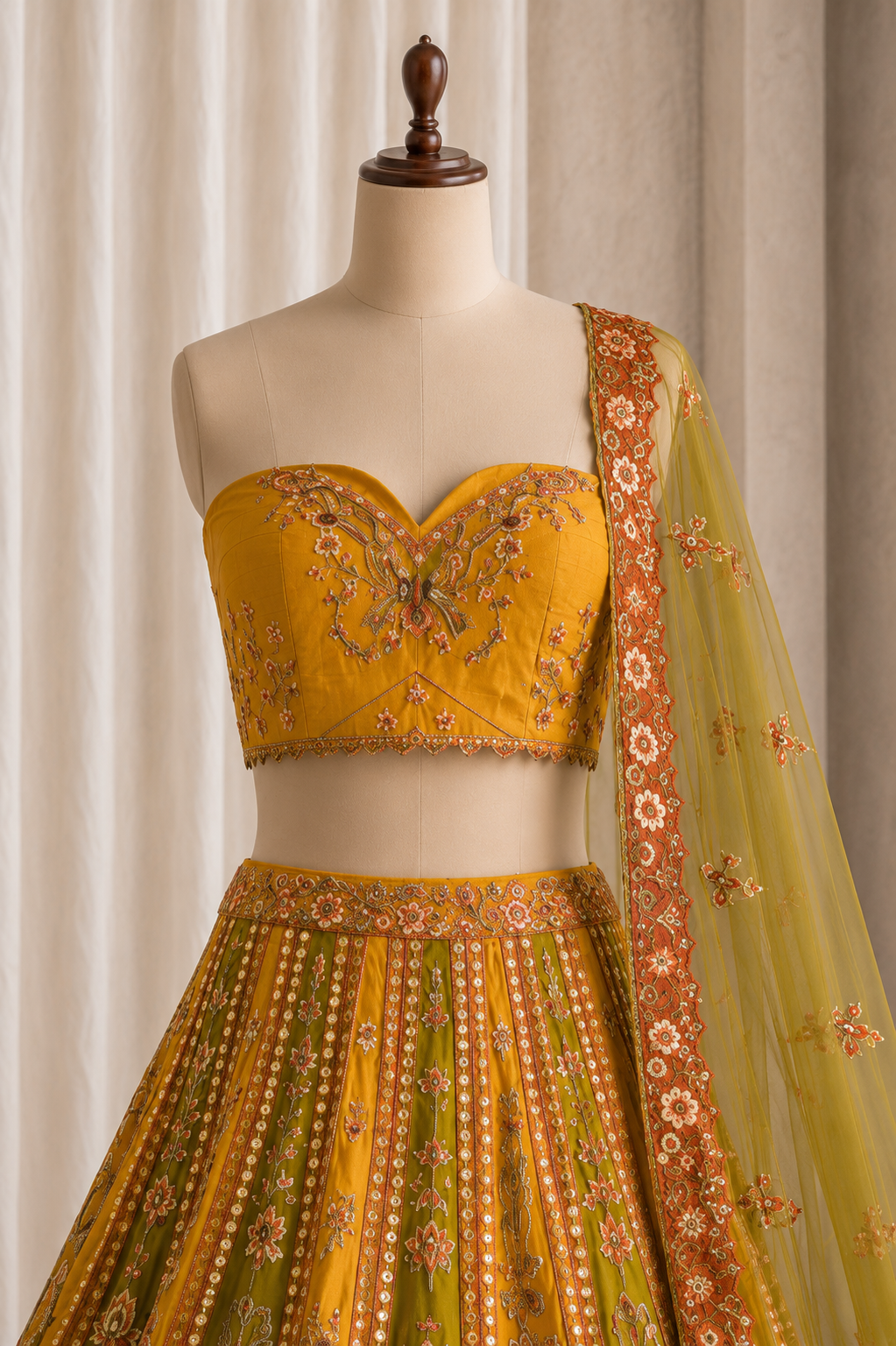 Rust Color And Brocade Silk Fabric With Thread Work Lehenga