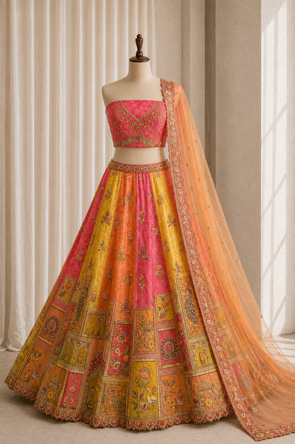 Melty Color And Brocade Silk Fabric With Sequins Work Lehenga