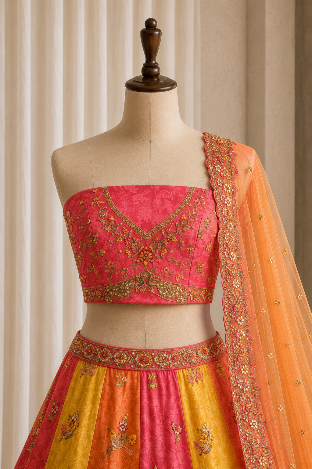 Melty Color And Brocade Silk Fabric With Sequins Work Lehenga