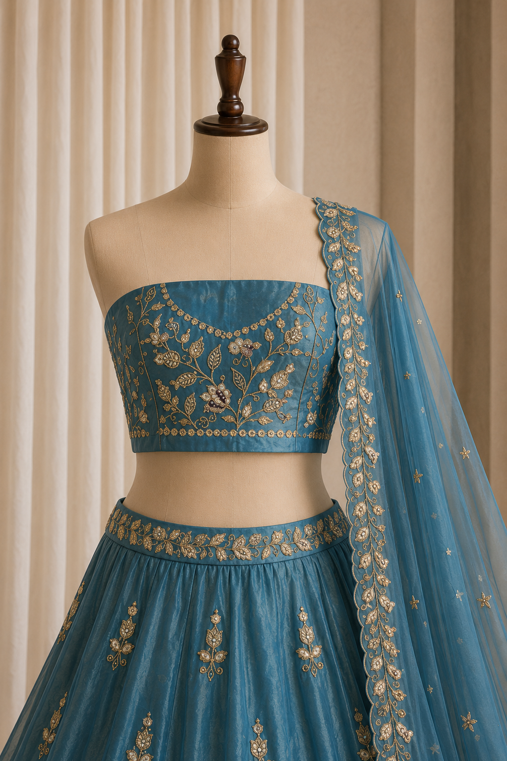 Ravishing Rama Color And Tissue Silk Fabric With Kasab Work Lehenga