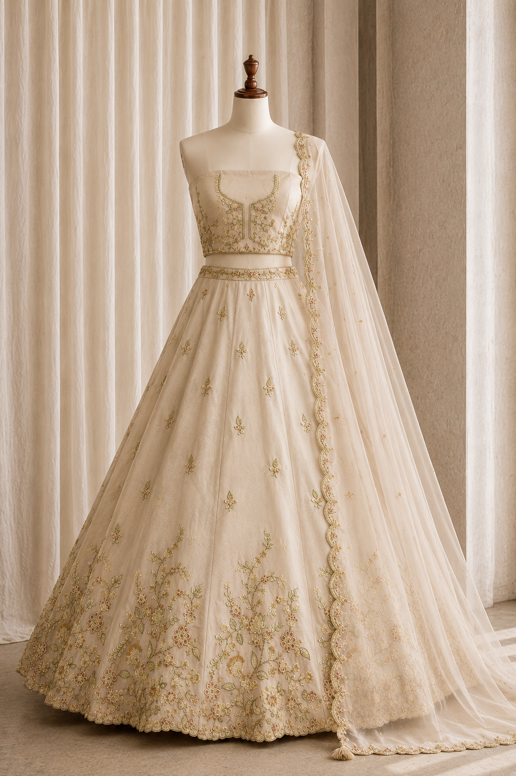 Radiant Beige Color And Tissue Fabric With Sequins Work Lehenga