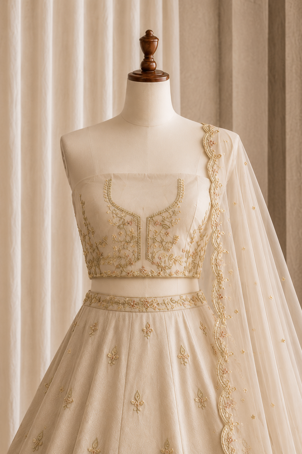 Radiant Beige Color And Tissue Fabric With Sequins Work Lehenga