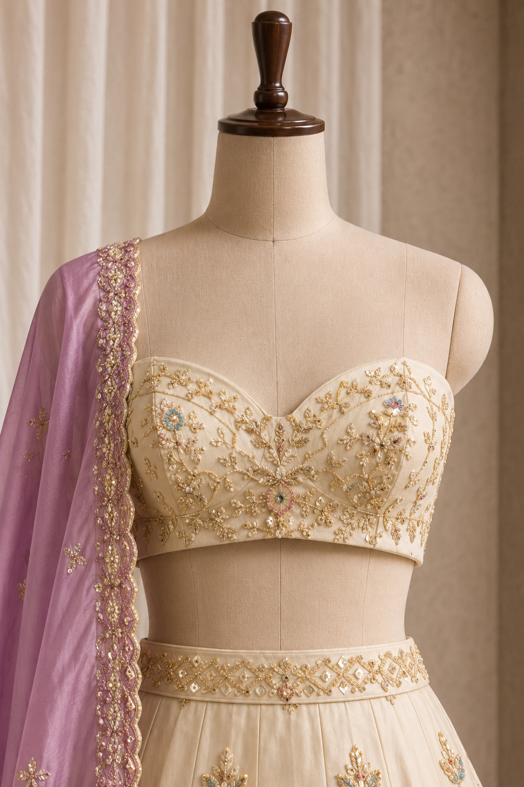 Trendy Ivory Color And Tissue Silk Fabric Cut Dana with Unstitch Lehenga