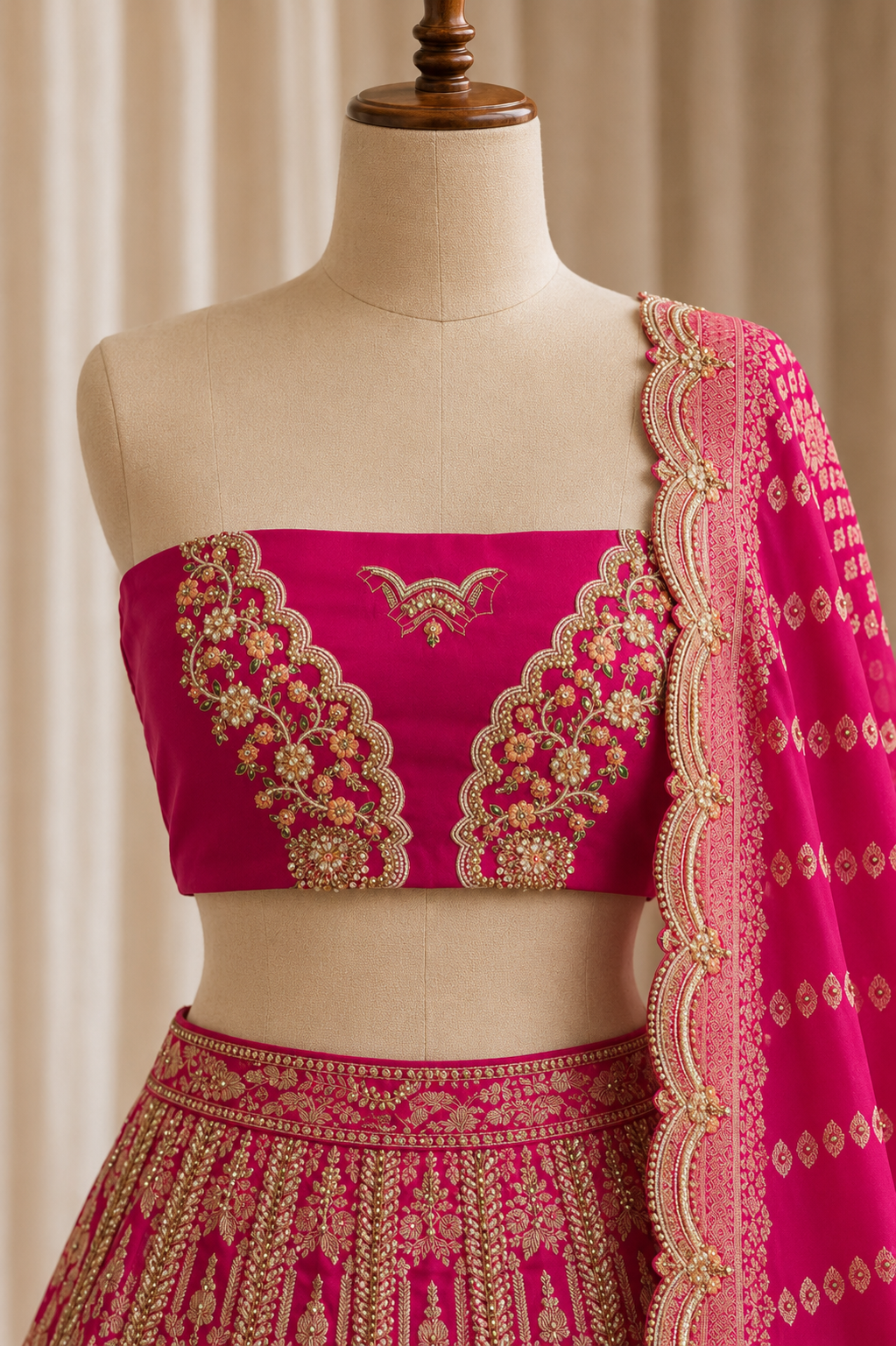 Fantabulous Rani Color And Brocade Silk Fabric Weaving Print with Unstitch Lehenga