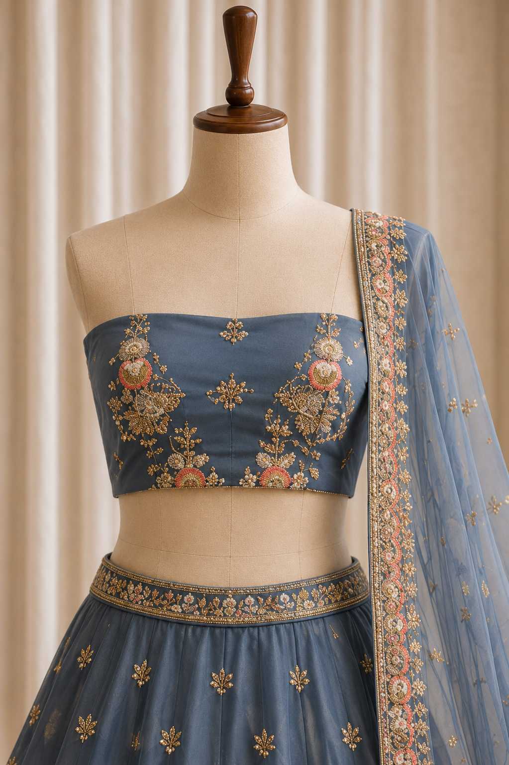 Lovely Grey Color And Tissue Silk Fabric Hand Work with Unstitch Lehenga