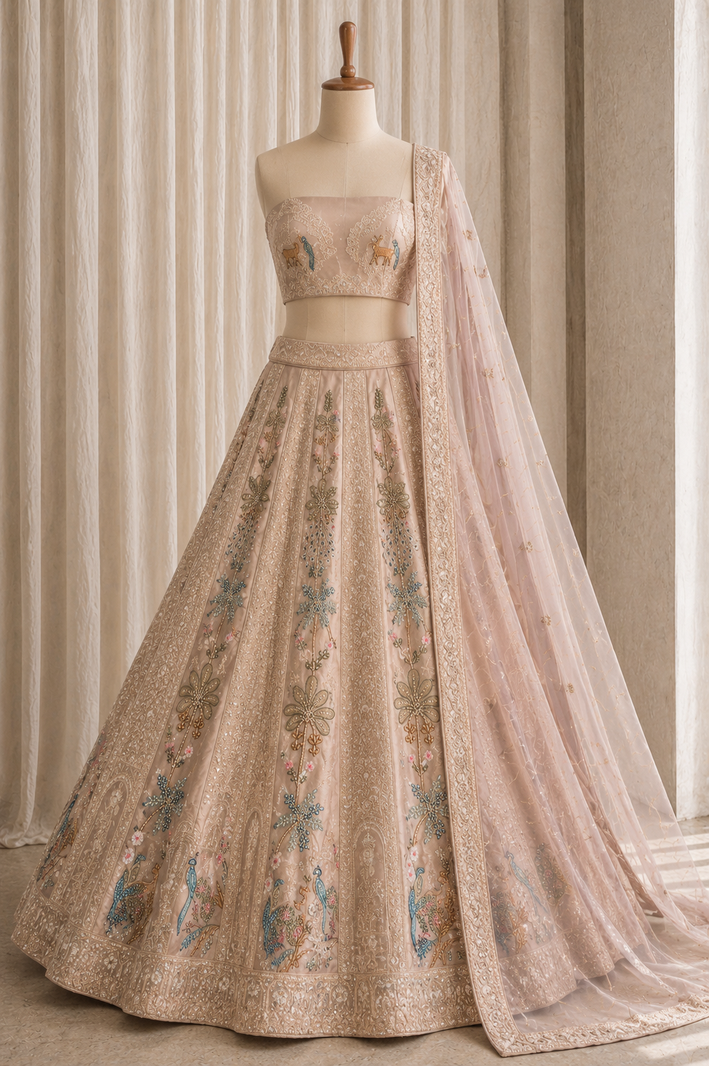 Elegance Lavender Color And Satin Silk Fabric Thread Work with Unstitch Lehenga