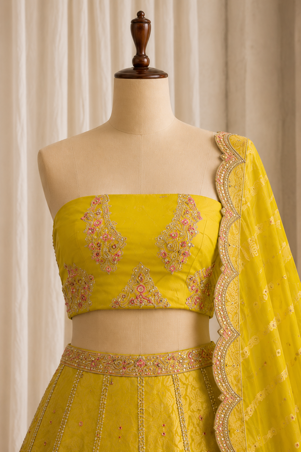 Grand Yellow Color And Brocade Fabric Thread Work with Unstitch Lehenga