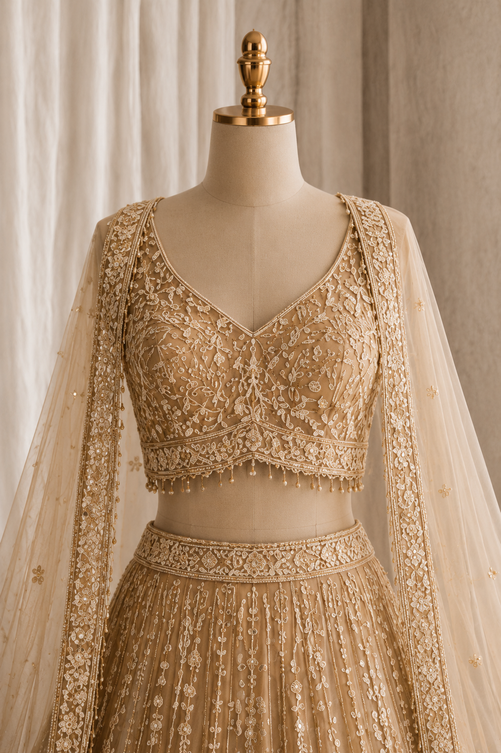 Elegant Gold Color and Net Fabric Cut Dana Work Lehenga Choli