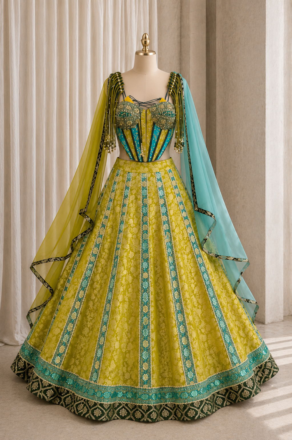 Fantastic Lime Green Color and Silk Fabric Zari Work Lehenga Choli