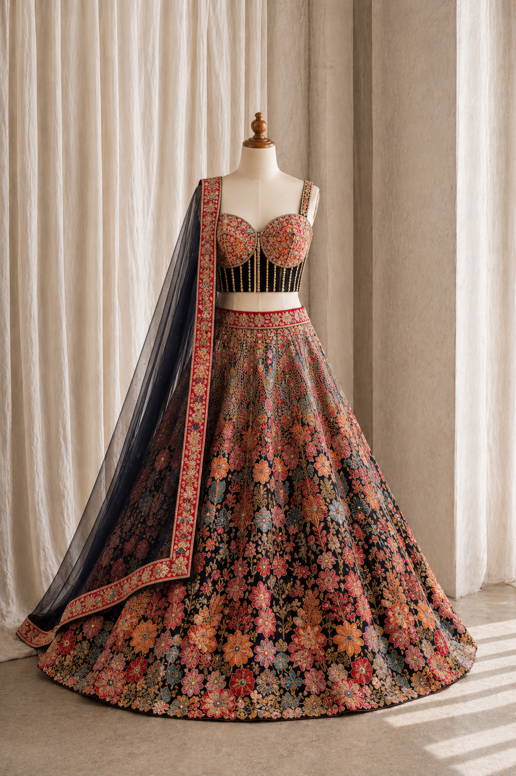 Amazing Black Color and Net Fabric Diamond Work Lehenga Choli