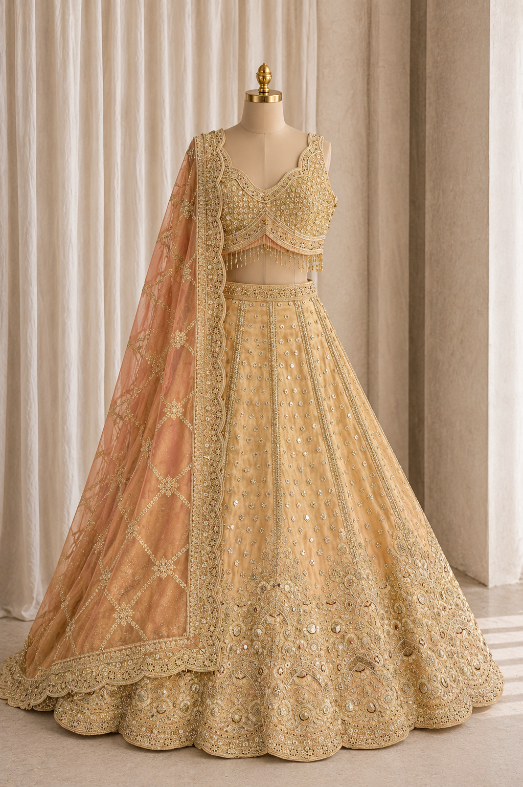 Gentle Gold Color and Shimmer Fabric Sequins Work Lehenga Choli