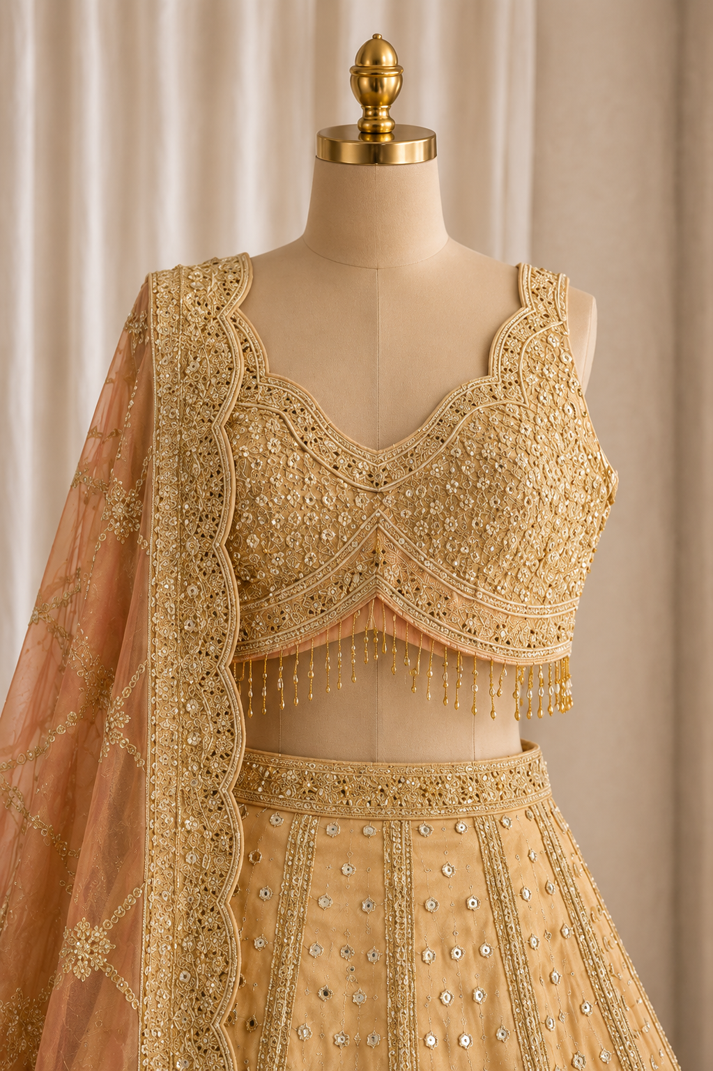 Gentle Gold Color and Shimmer Fabric Sequins Work Lehenga Choli