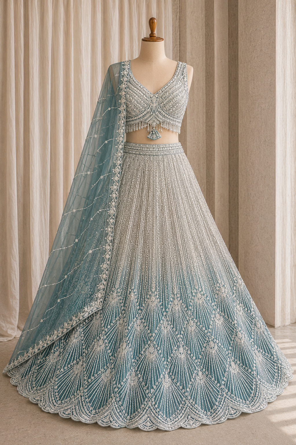 Superb Sky Blue Color and Net Sequins Work Lehenga Choli